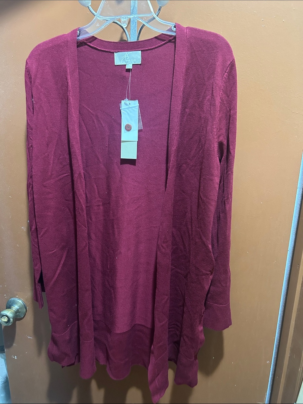 Open-Front Burgundy Women's Cardigan Sweater - Joan Vass size Small